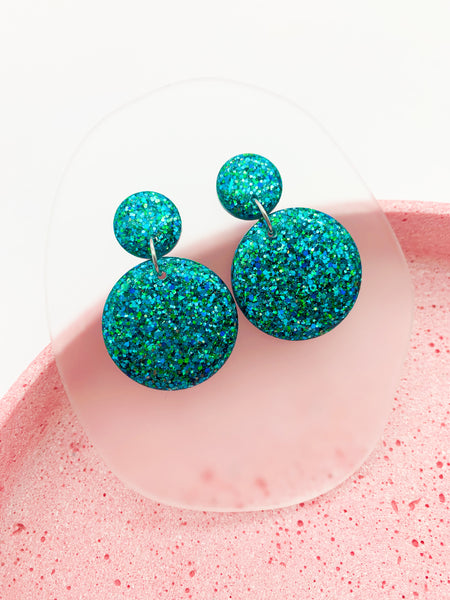 Blue/Green SPARKLE Round Dangles - choose your size!