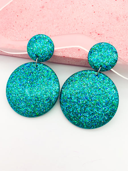 Blue/Green SPARKLE Round Dangles - choose your size!