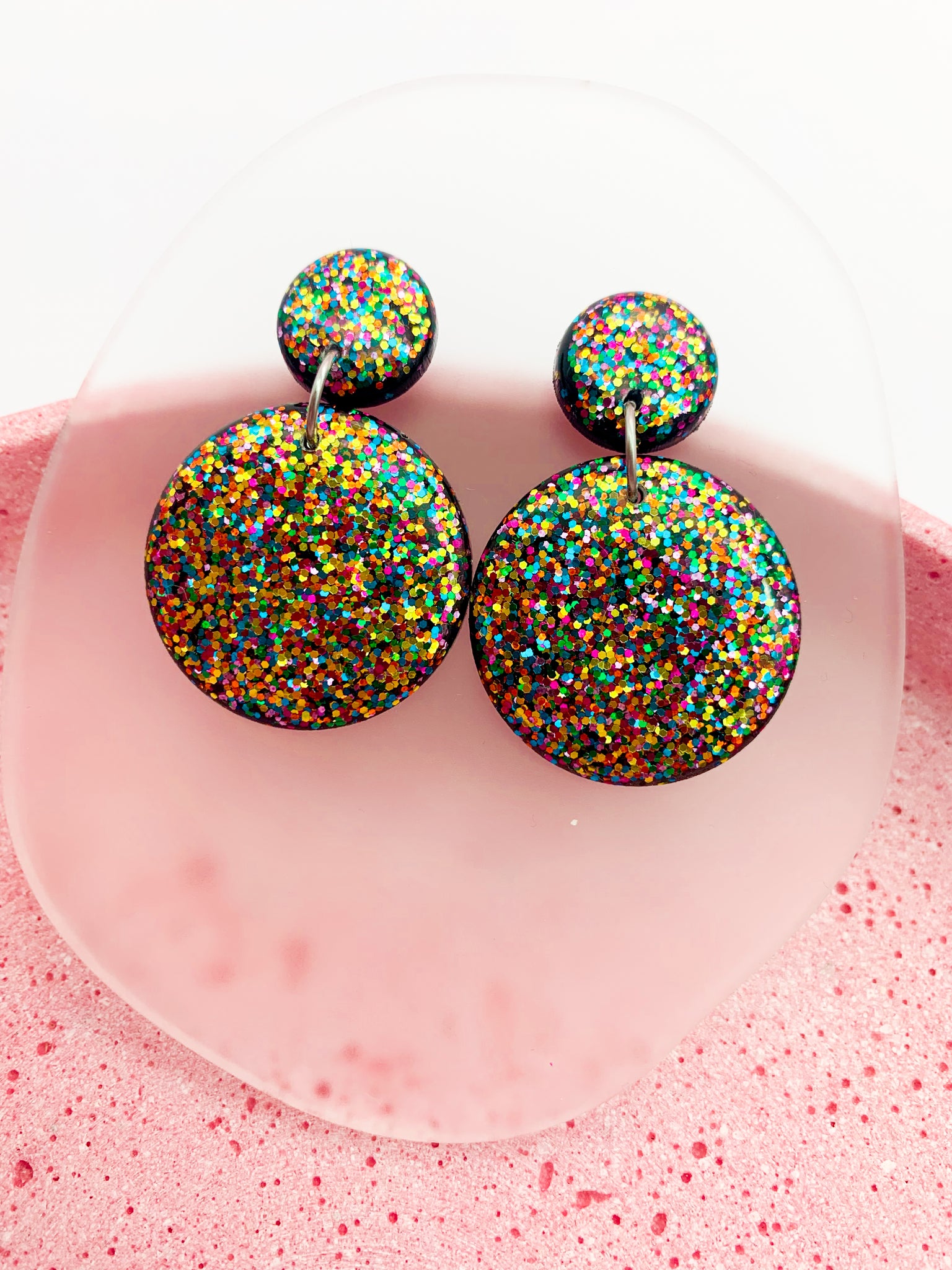 Rainbow SPARKLE Mega Round Dangles - choose your size!