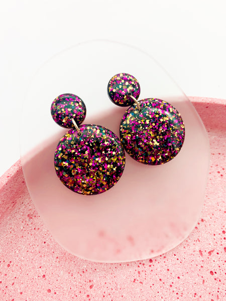 Magenta/Copper SPARKLE Round Dangles - choose your size!