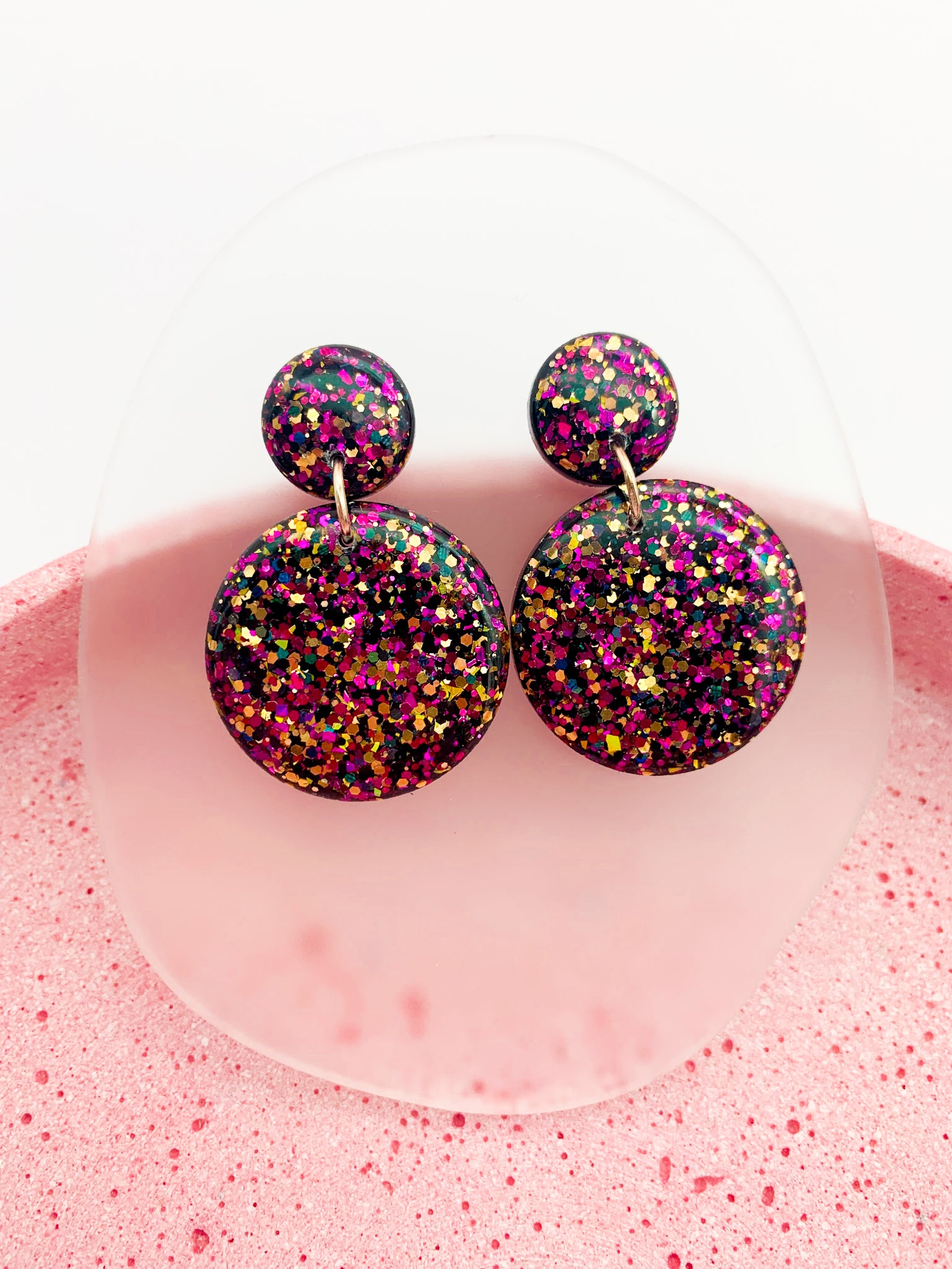 Magenta/Copper SPARKLE Round Dangles - choose your size!