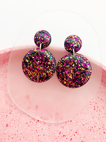 Magenta/Copper SPARKLE Round Dangles - choose your size!