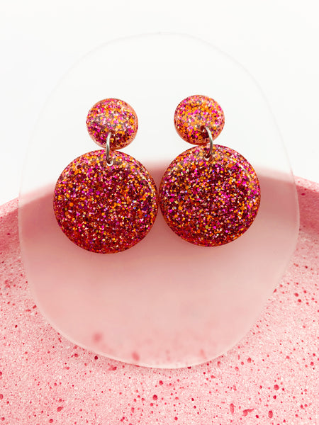 Pink/Orange SPARKLE Round Dangles - choose your size!