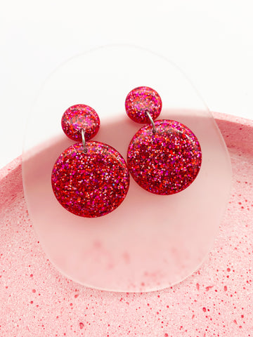 Red/Pink SPARKLE Round Dangles - choose your size!