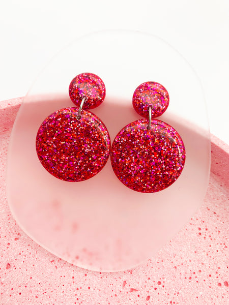Red/Pink SPARKLE Round Dangles - choose your size!