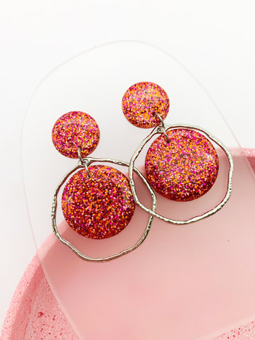 Pink/Orange SPARKLE Orbit Dangles