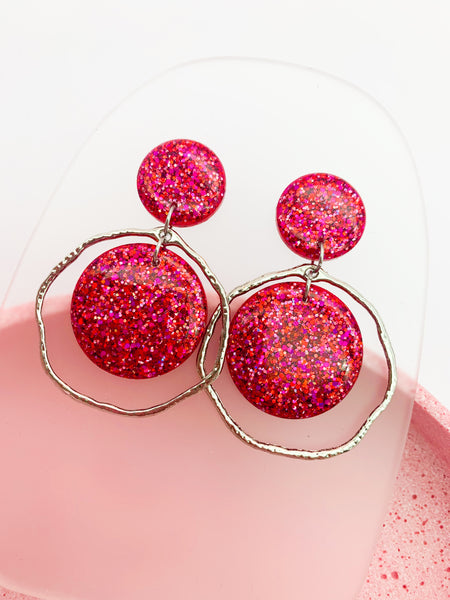 Red/Pink SPARKLE Orbit Dangles