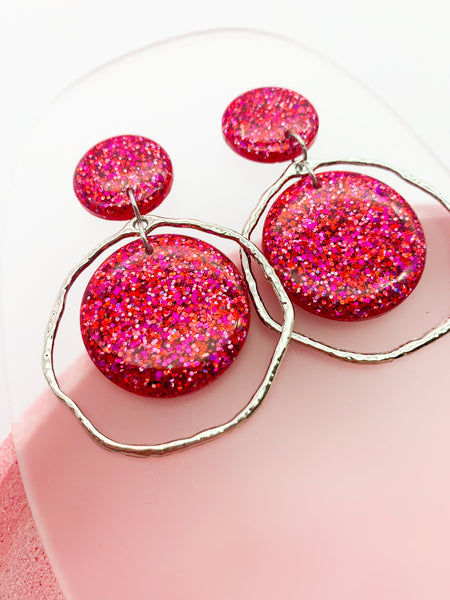 Red/Pink SPARKLE Orbit Dangles
