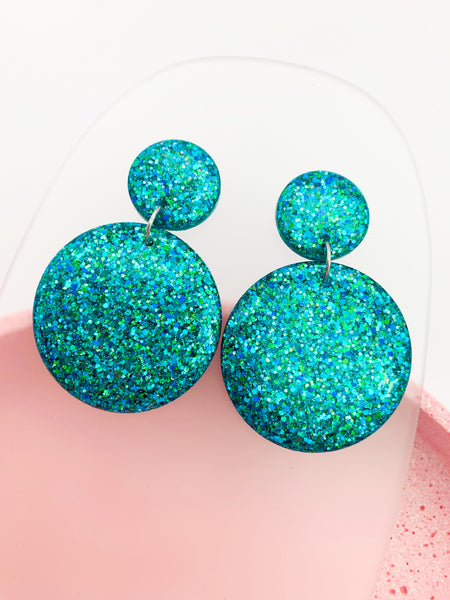 Blue/Green SPARKLE Round Dangles - choose your size!