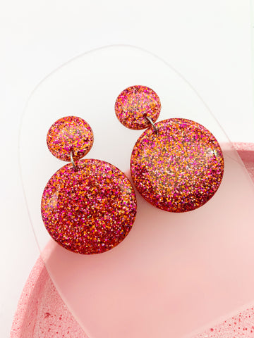 Pink/Orange SPARKLE Round Dangles - choose your size!