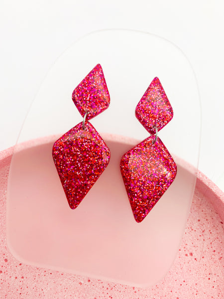 Red/Pink SPARKLE Diamond Dangles