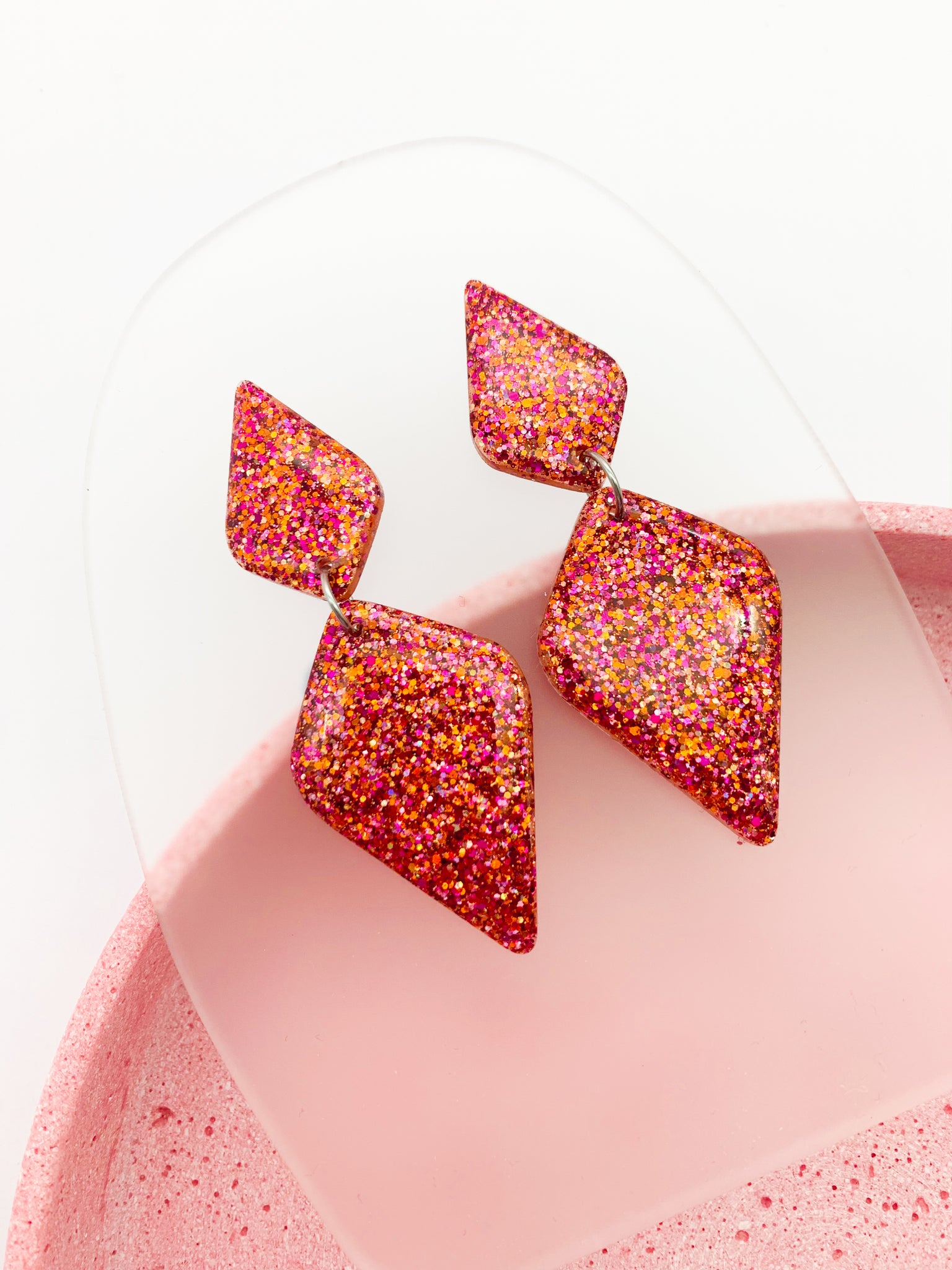 Pink/Orange SPARKLE Diamond Dangles