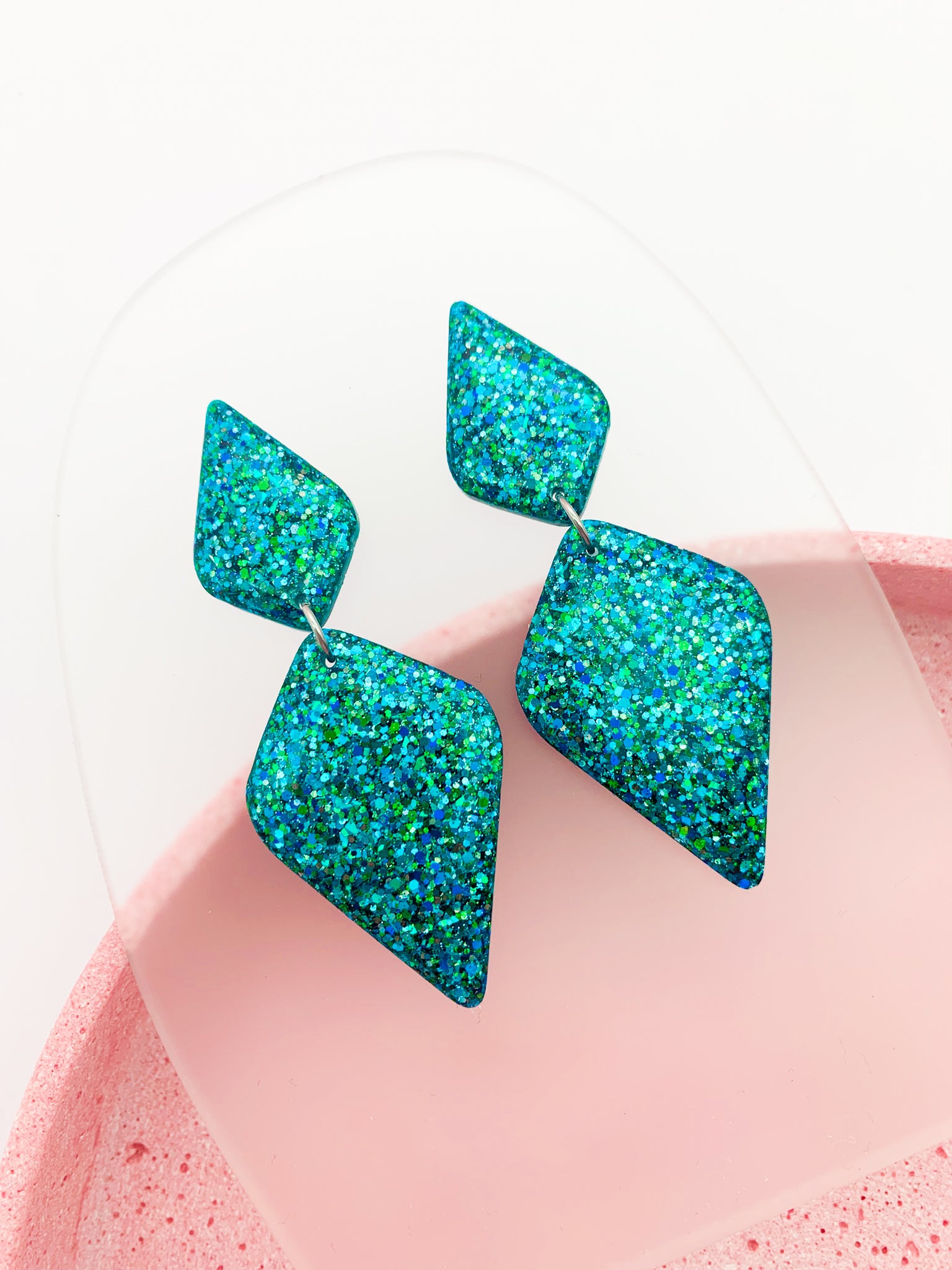 Blue/Green SPARKLE Diamond Dangles