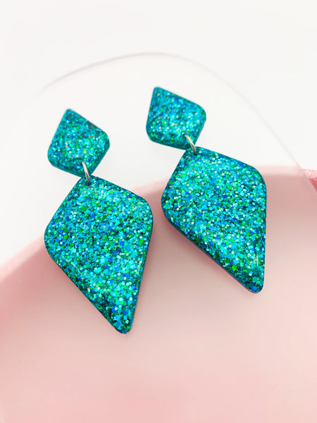Blue/Green SPARKLE Diamond Dangles