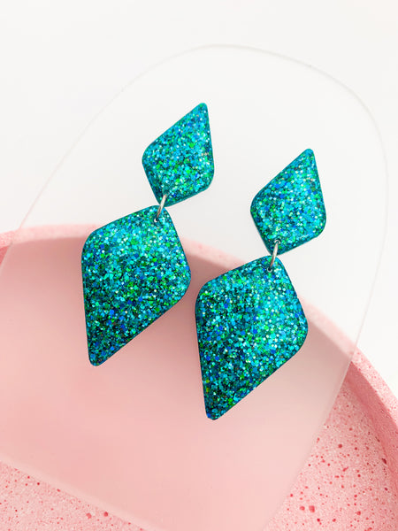 Blue/Green SPARKLE Diamond Dangles