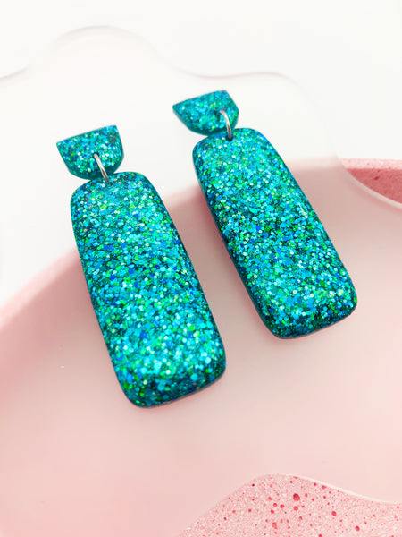 Blue/Green SPARKLE Archtangle Dangles