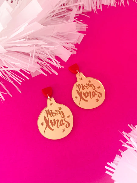 Gold Merry CHRISTMAS Bauble Dangles