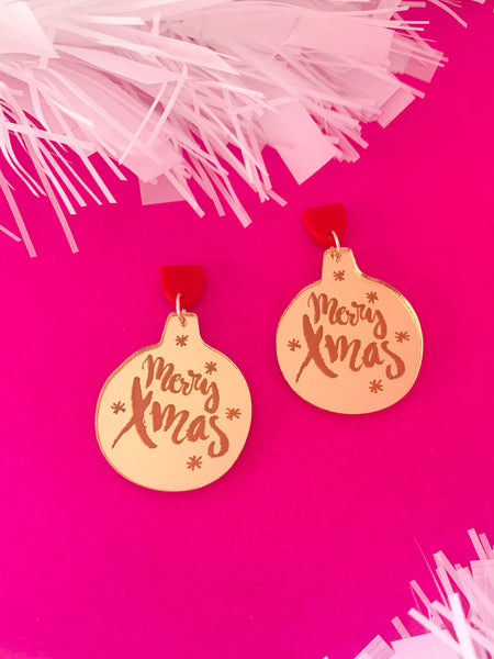 Gold Merry CHRISTMAS Bauble Dangles
