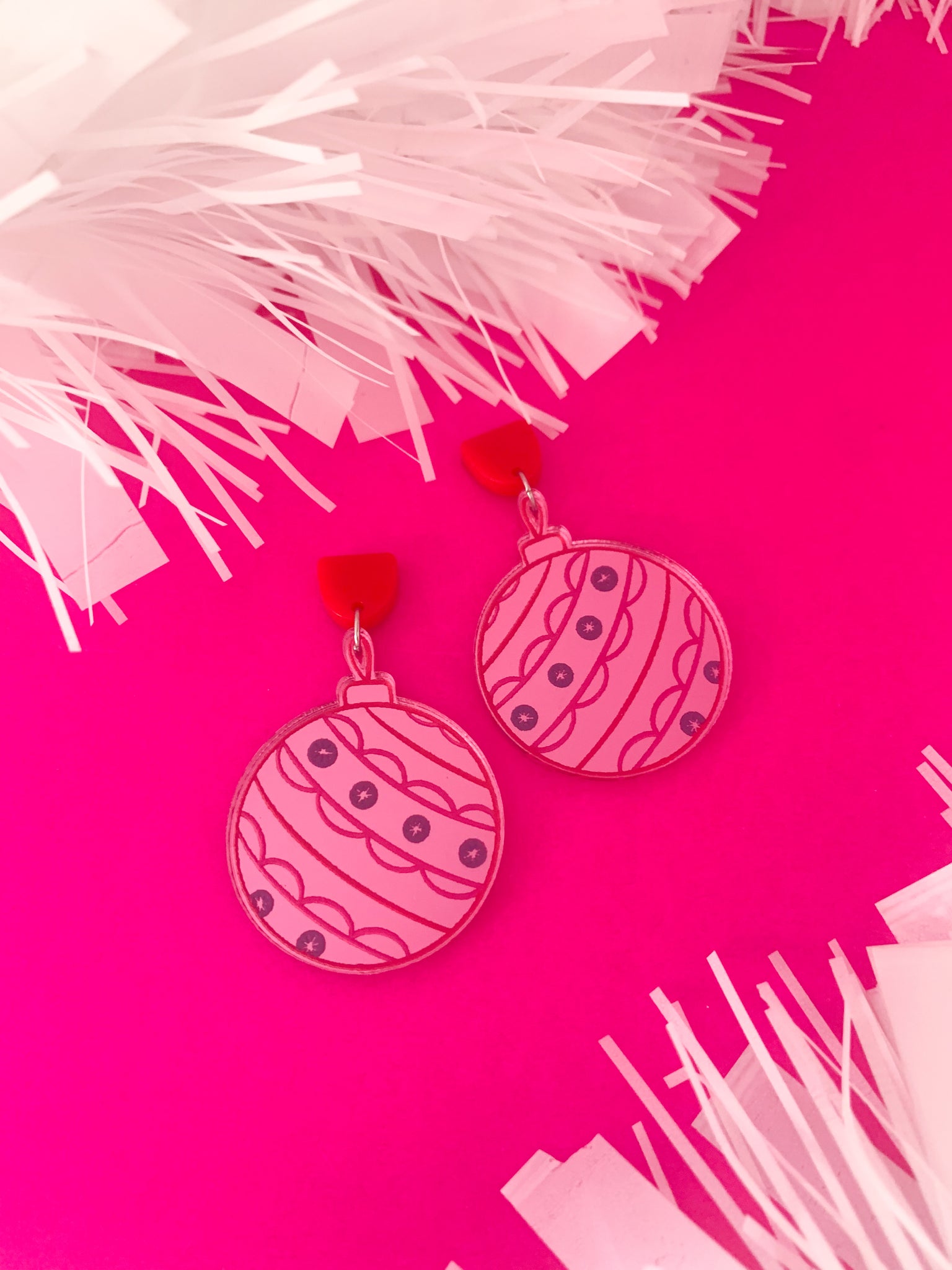 Round Pink CHRISTMAS Bauble Dangles