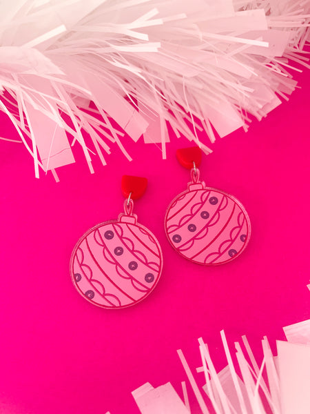 Round Pink CHRISTMAS Bauble Dangles